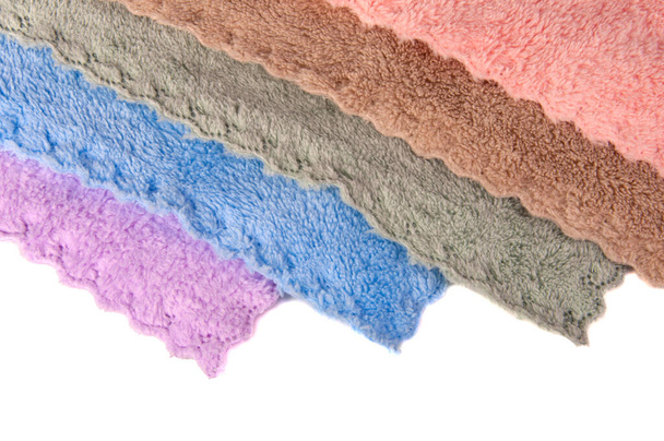 Material toalha de tecido macio multicolor isolado no branco - Foto, Imagem