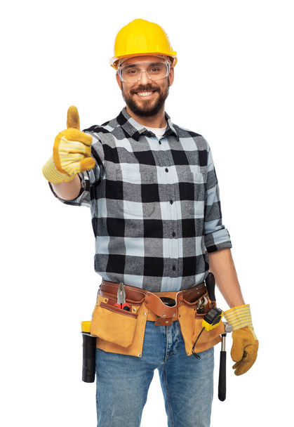 happy male worker or builder showing thumbs up - Zdjęcie, obraz