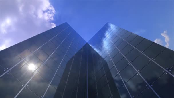 Giorno soleggiato cielo time-lapse su edifici per uffici in un centro business del centro - Filmati, video