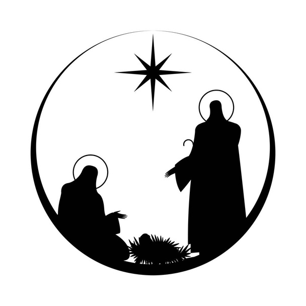 sainte famille mangers personnages silhouettes noires - Vecteur, image