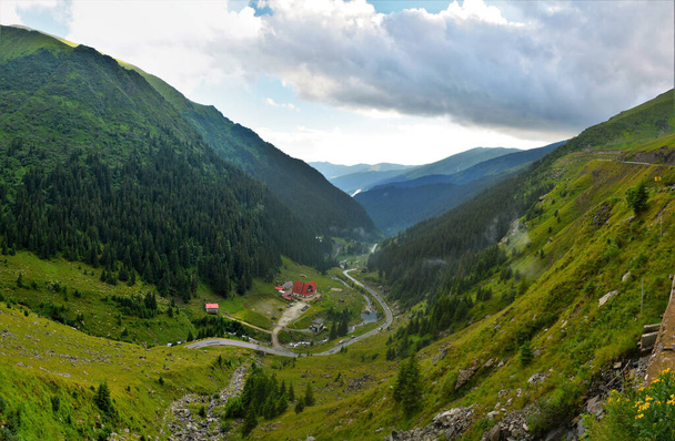 A closeup shot of the Transfagarasan winding road in Fagaras Mountains in Romania - Fotoğraf, Görsel