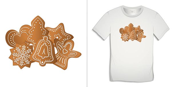 Conception graphique pour t-shirts, motif pain d'épice de Noël vecteur d'image - Vecteur, image
