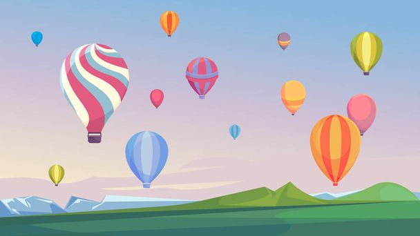 Hot air balloons flying in sky. - Vector, Image