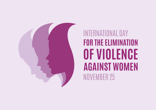 Διεθνής Ημέρα για την Εξάλειψη της Βίας κατά των Γυναικών Γυναίκα πρόσωπο προφίλ πορφυρό διάνυσμα σιλουέτα. Όμορφο κορίτσι προφίλ πρόσωπο σιλουέτα διάνυσμα. Σταματήστε τη βία κατά των γυναικών. Σημαντική μέρα - Διάνυσμα, εικόνα