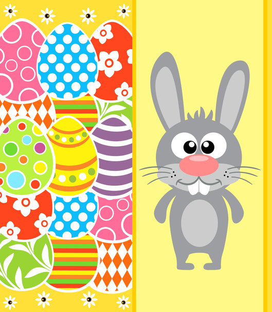 Easter background with rabbit and eggs, yellow - Vektori, kuva