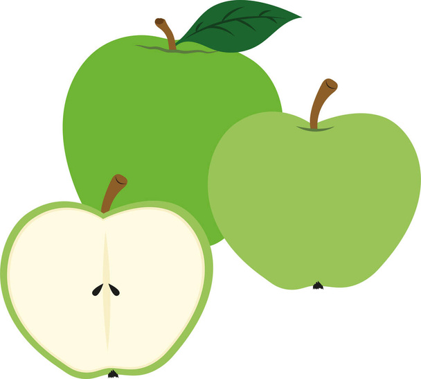 Vektorová ilustrace zeleného jablka a řezu zeleného jablka - Vektor, obrázek