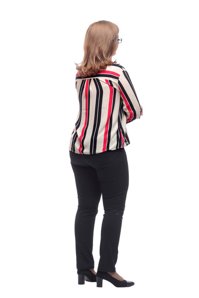 rear view. casual woman looking at a white screen - Photo, Image