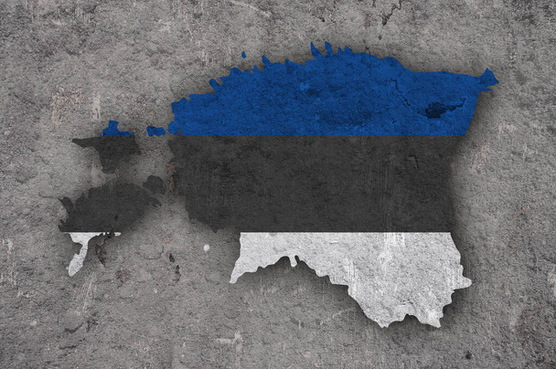 Térkép és zászló Észtország a viharvert betonon - Fotó, kép