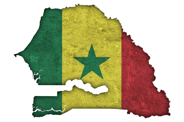 Térkép és zászló Szenegál a viharvert beton - Fotó, kép