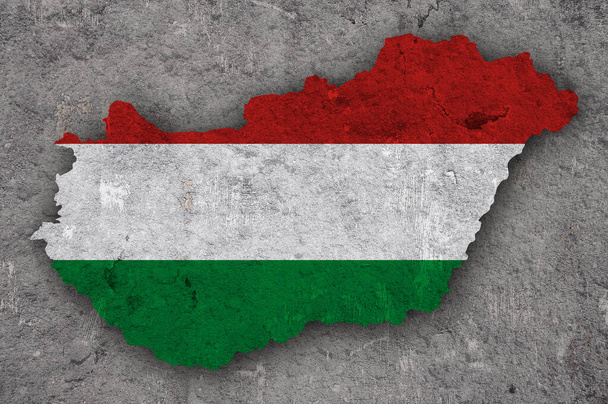 Χάρτης και σημαία της Ουγγαρίας για το ξεπερασμένο σκυρόδεμα - Φωτογραφία, εικόνα