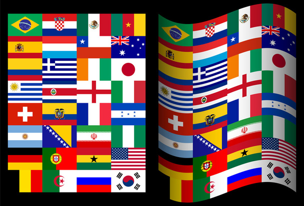 Flaggen der teilnehmenden Länder bei der Weltmeisterschaft in Brasilien auf einem - Vektor, Bild