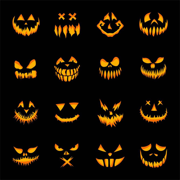 Félelmetes arcok Halloween tök vagy szellem - Vektor, kép