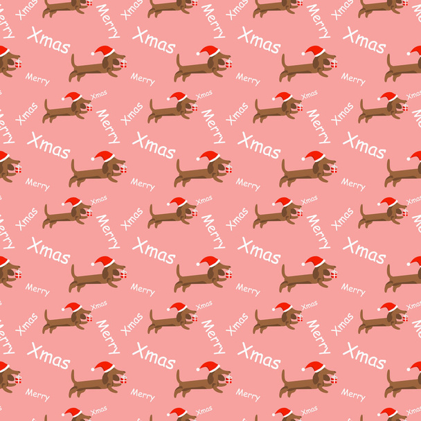 Νέο Έτος και Χριστούγεννα αδιάλειπτη μοτίβο με dachshund σε καπέλο santa - Διάνυσμα, εικόνα