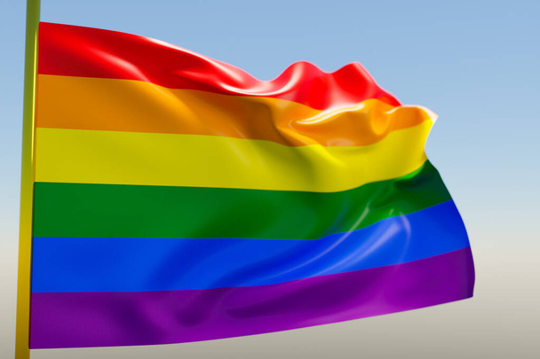3D-kuva lippu LGBT metalli lipputanko lepattava vastaan sininen sky.Country symboli. - Valokuva, kuva