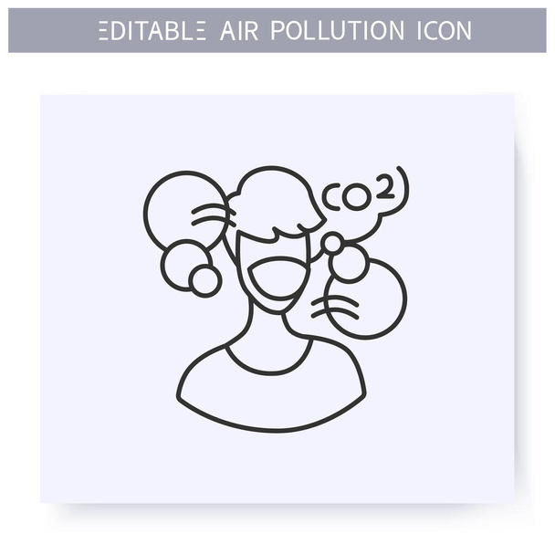 Ikona linii zanieczyszczenia powietrza. Oddychacz twarzy - Wektor, obraz