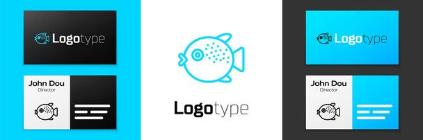 Modrá čára Puffer ryby ikona izolované na bílém pozadí. Fugu ryba japonská ryba. Prvek šablony návrhu loga. Vektor.. - Vektor, obrázek