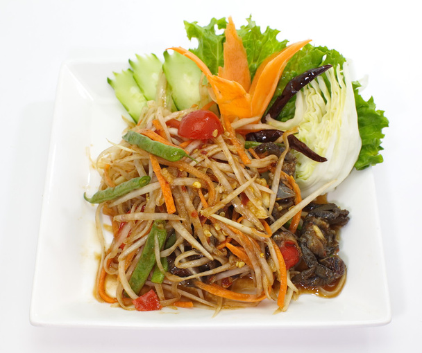 Салат з папайї тайського гострої їжі  - Фото, зображення