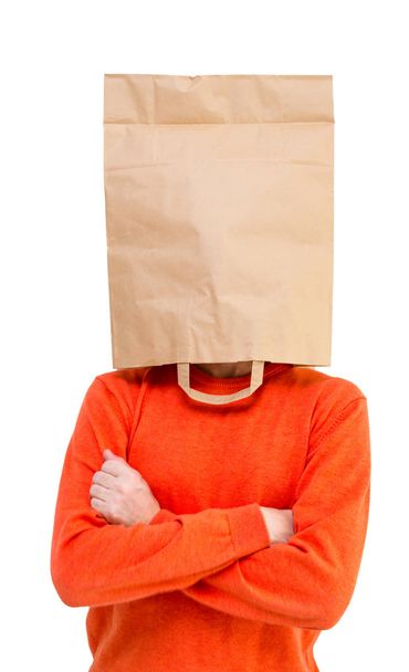 Man in paper bag on head - Zdjęcie, obraz