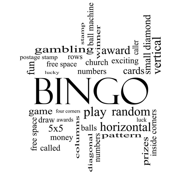 Bingo-Word-Cloud-Konzept in Schwarz-Weiß - Foto, Bild