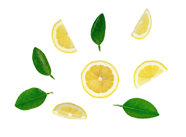 Lemon with leaf isolated on white background - 写真・画像