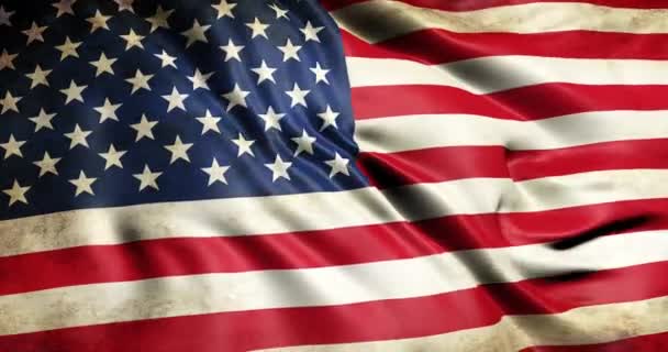 Vuile vlag van de Verenigde Staten van Amerika uit de oorlog zwaaiende 3D-animatie. Naadloze looping Amerikaanse vlag animatie. Vintage USA vlag zwaaien 4k - Video