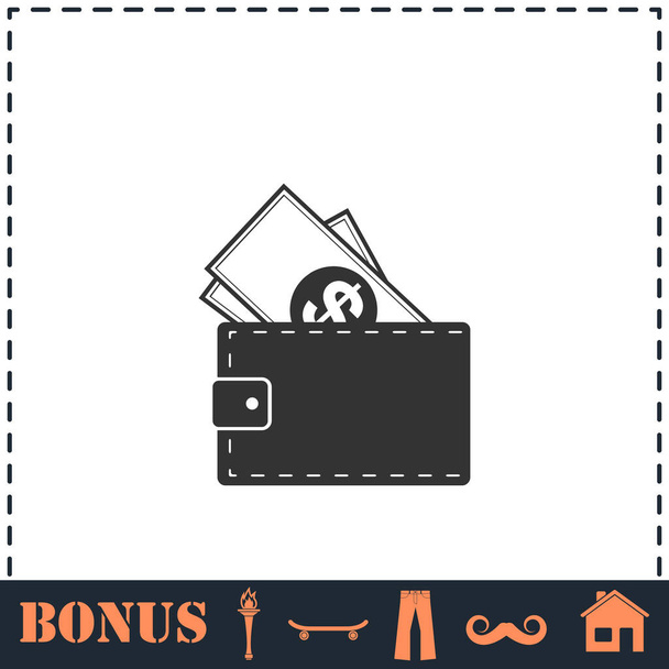 Wallet icon flat. Simple vector symbol and bonus icon - Vector, Image