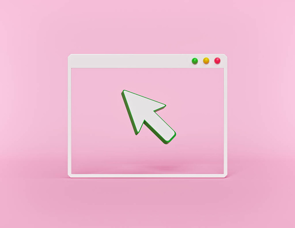 okno komputera z kursorem. minimalny projekt strony internetowej. 3d renderowanie - Zdjęcie, obraz