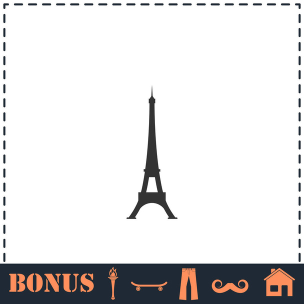 Icono de torre Eiffel plano. Símbolo de vector simple e icono de bonificación - Vector, imagen