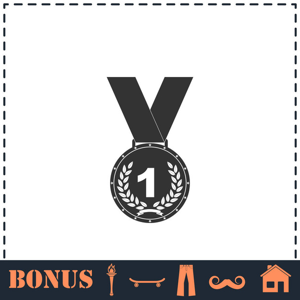Значок медали плоский. Простой векторный символ и значок бонуса - Вектор,изображение
