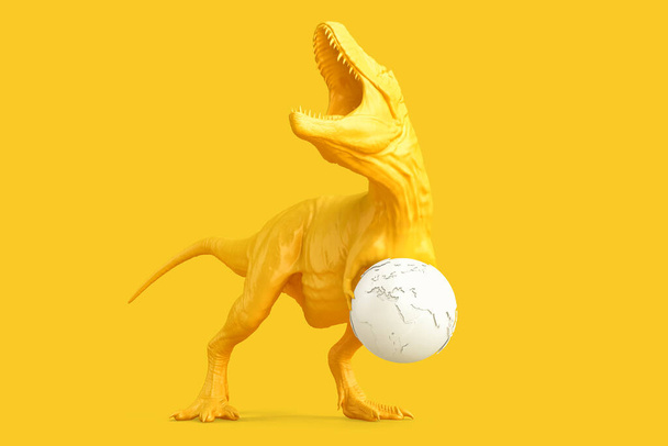 Tyrannosaurus with earth globe. 3D rendering - Photo, image