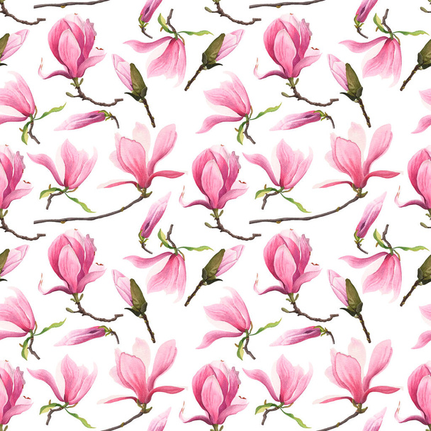 Hand drawn watercolor magnolia floral pattern. Watercolor flowers isolated on white background. - Foto, Bild