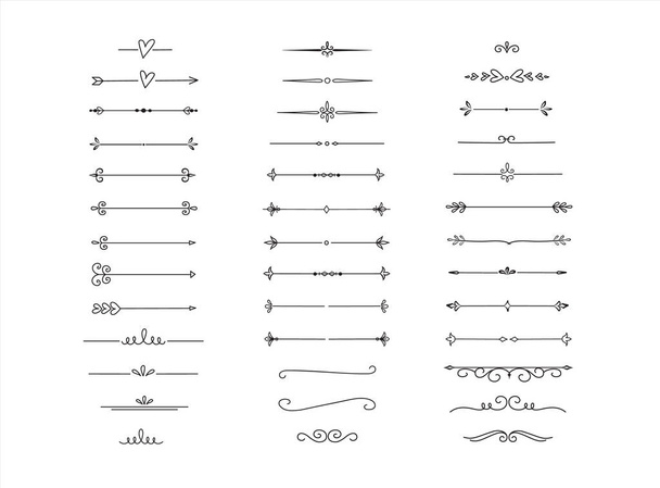 hand drawn calligraphic design elements dividers and arrows. Set of decorative symbols. page decor vector illustration - Vector, Image