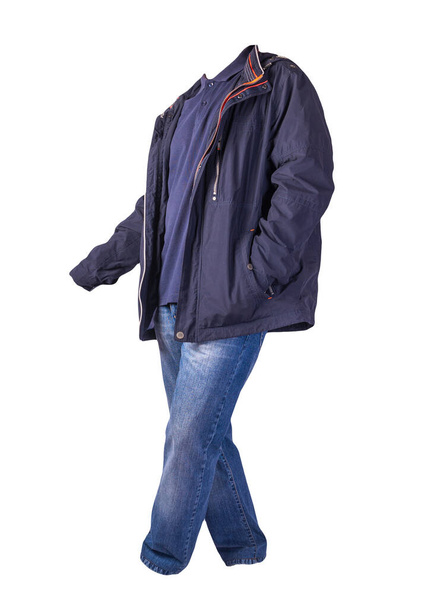 dark blue jacket,dark blue shirt and  blue jeans isolated on white background. casual fashion clothes - Φωτογραφία, εικόνα