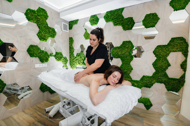 A young pretty girl is enjoying a professional cosmetological massage at the Spa. Body care. Beauty salon - Foto, Imagem