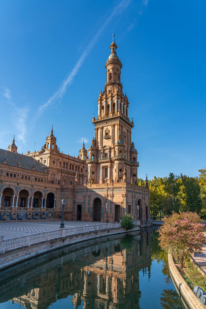 The famous Plaza de Espana, Spain Square, in Seville, Andalusia, Spain. It is located in the Parque de Maria Luisa, vertical - Fotoğraf, Görsel