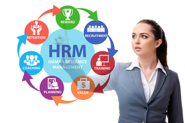 HRM - Концепция управления человеческими ресурсами с предпринимательницей - Фото, изображение