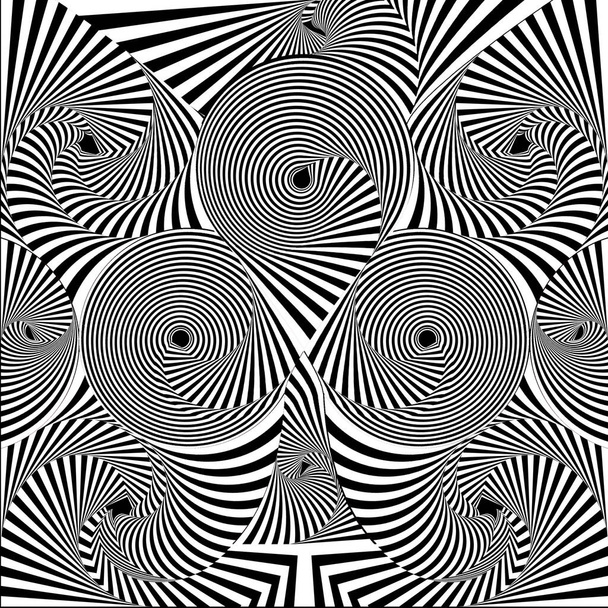 ilustracja abstrakcji z czarno-białymi liniami tworzącymi koniczynę ze spiralnym efektem - Zdjęcie, obraz