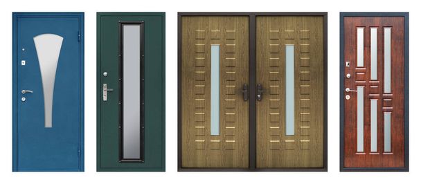 Набор моделей входных металлических дверей изолирован на белом фоне - Фото, изображение