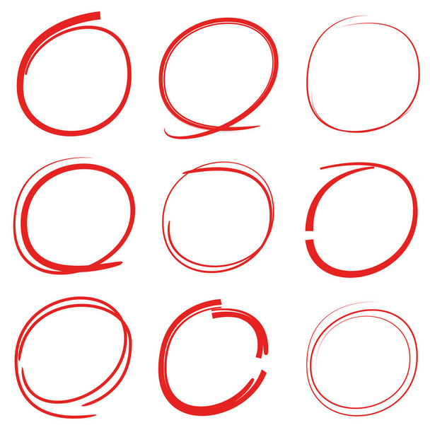 rood met de hand getekende cirkel markers, markeerstift vector - Vector, afbeelding