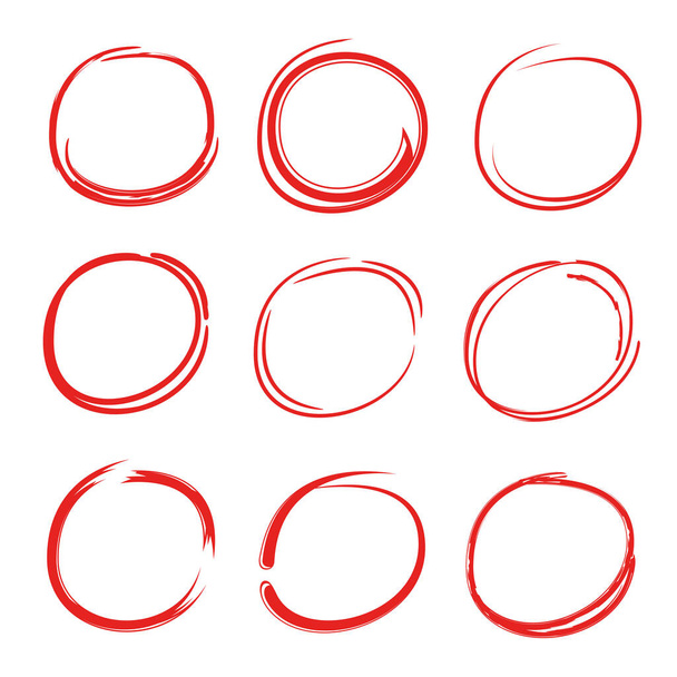 marcadores de círculo dibujado a mano rojo, vector resaltador - Vector, imagen