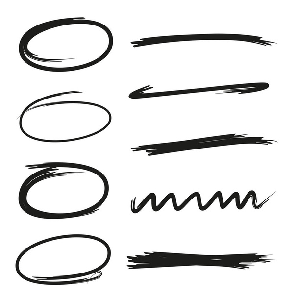 conjunto de marcadores de círculo vectorial y subrayados de cepillo - Vector, imagen