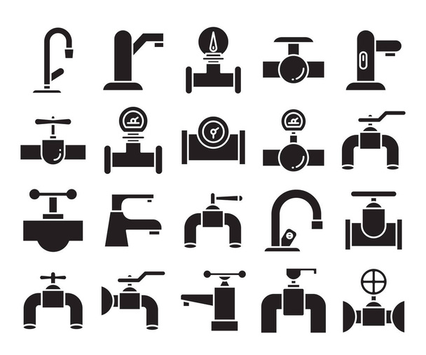 ventil, kohoutek a hydrant potrubí ikony glyf - Vektor, obrázek