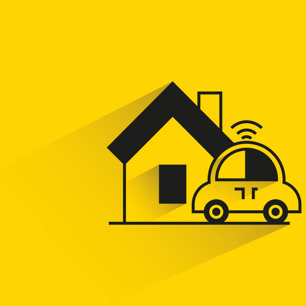 maison intelligente et voiture intelligente avec ombre sur fond jaune - Vecteur, image