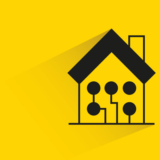 黄色の背景に影のあるスマートホームシステム - ベクター画像