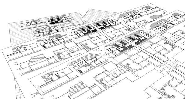 casa proyecto arquitectónico boceto 3d ilustración - Foto, imagen
