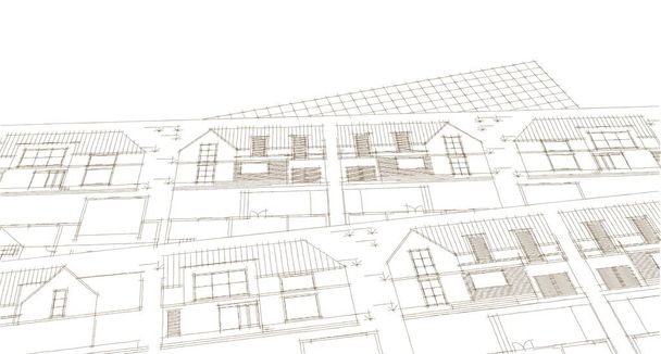 huis architectonische project schets 3d illustratie - Foto, afbeelding
