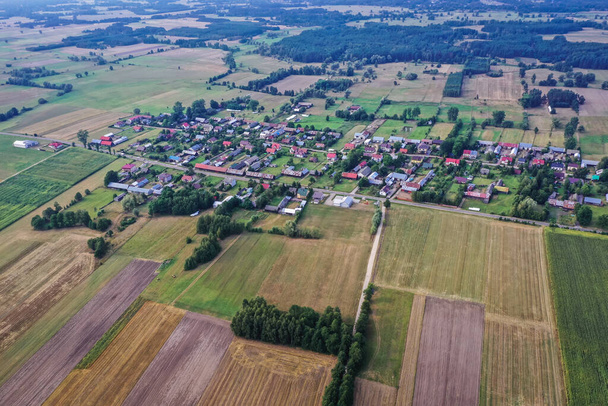 Drone aerial view of small Jaczew village, Gmina Korytnica, Mazovia Province of Poland - Photo, Image