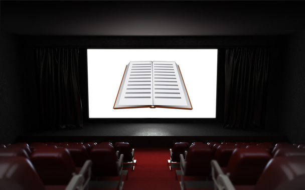 prázdné kino hlediště s knihy reklamy na obrazovce - Fotografie, Obrázek
