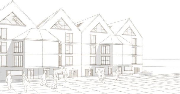 casa de pueblo bosquejo concepto arquitectónico 3d ilustración - Foto, Imagen