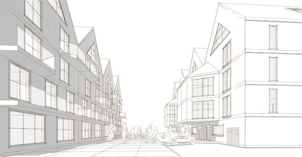 casa de pueblo bosquejo concepto arquitectónico 3d ilustración - Foto, Imagen